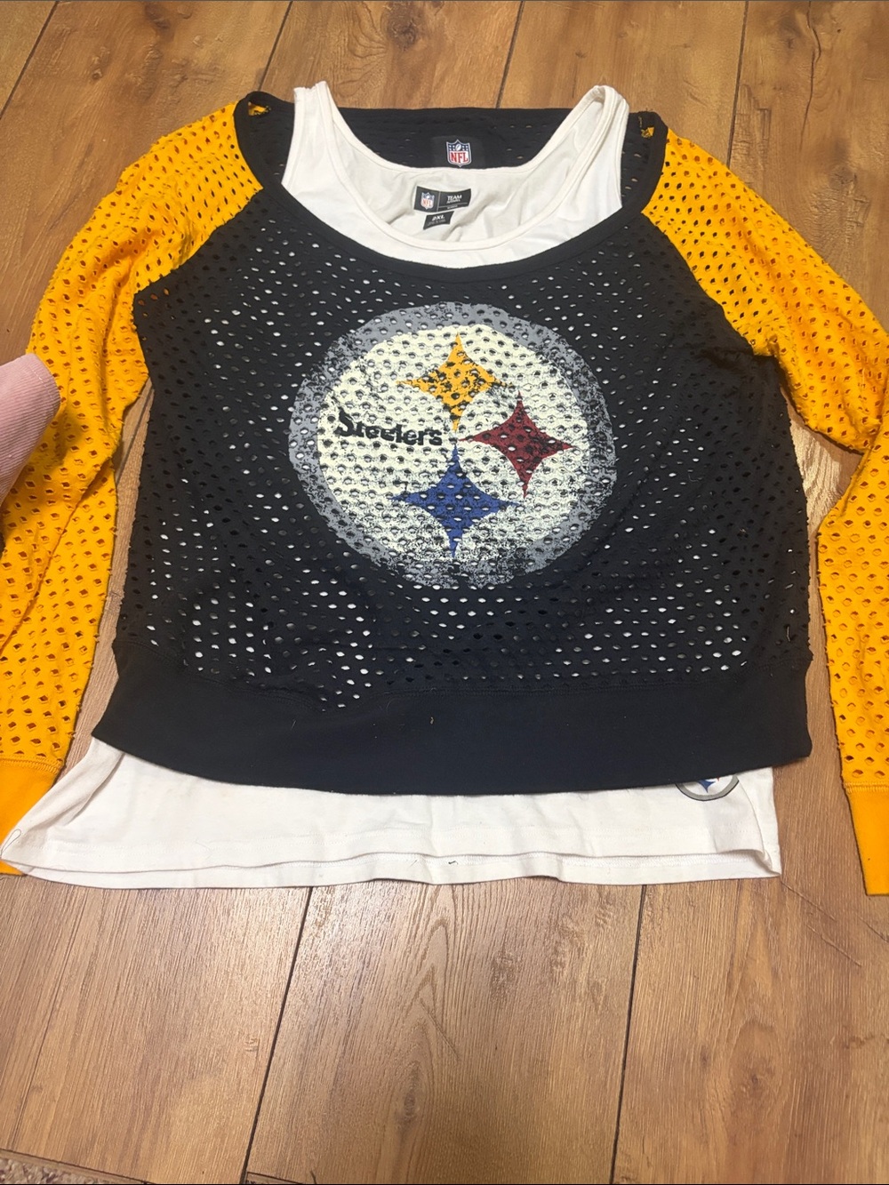 NFL Pittsburgh Steelers Black Mesh Sweatshirt with Gold Sleeves
